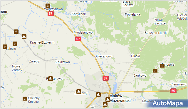 mapa Obiecanowo gmina Karniewo, Obiecanowo gmina Karniewo na mapie Targeo