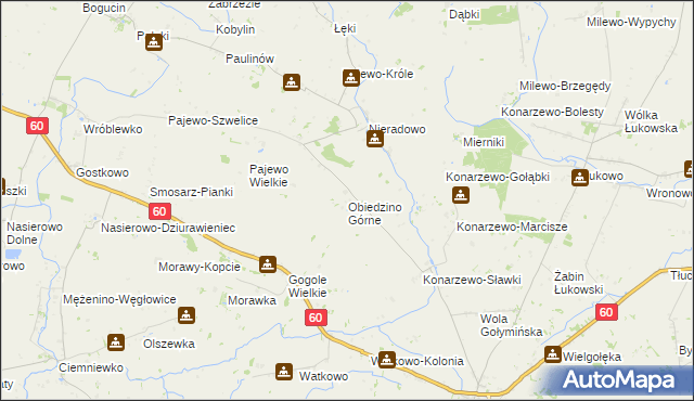 mapa Obiedzino Górne, Obiedzino Górne na mapie Targeo