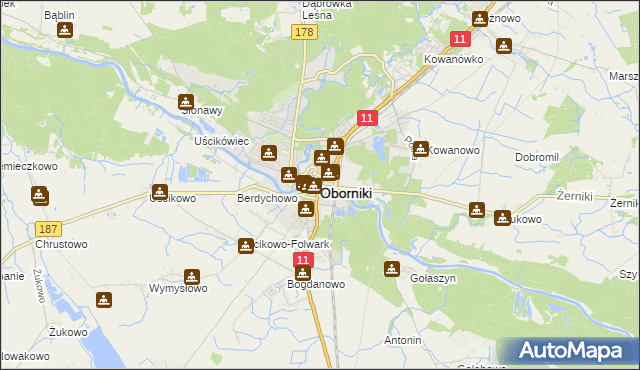 mapa Oborniki, Oborniki na mapie Targeo