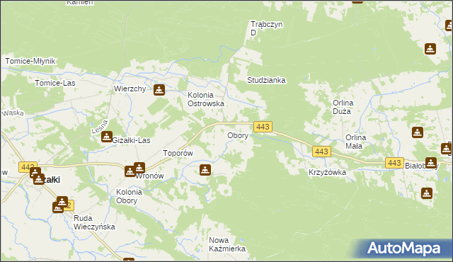 mapa Obory gmina Gizałki, Obory gmina Gizałki na mapie Targeo