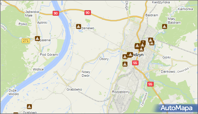 mapa Obory gmina Kwidzyn, Obory gmina Kwidzyn na mapie Targeo
