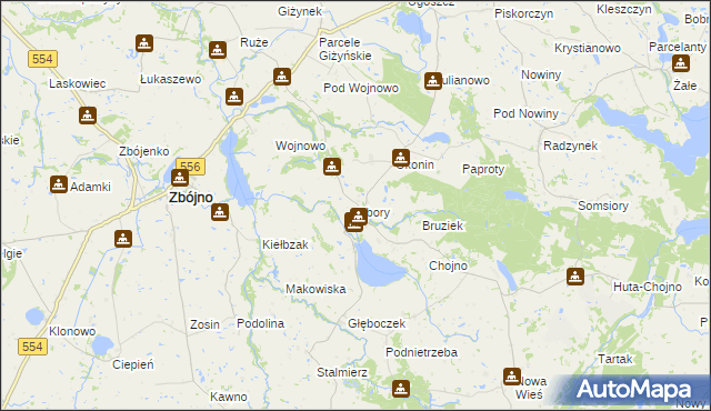 mapa Obory gmina Zbójno, Obory gmina Zbójno na mapie Targeo