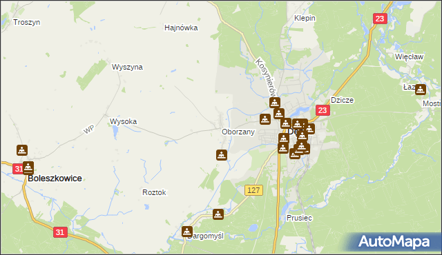 mapa Oborzany, Oborzany na mapie Targeo