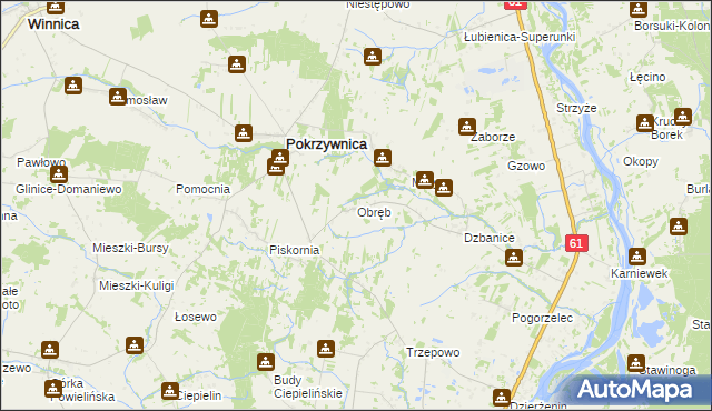 mapa Obręb gmina Pokrzywnica, Obręb gmina Pokrzywnica na mapie Targeo