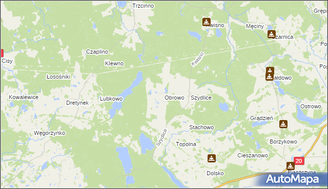 mapa Obrowo gmina Miastko, Obrowo gmina Miastko na mapie Targeo