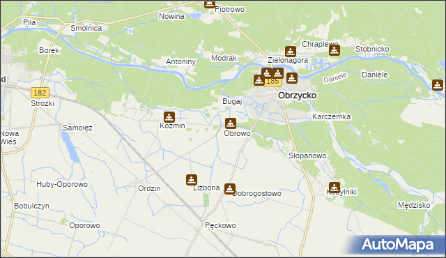 mapa Obrowo gmina Obrzycko, Obrowo gmina Obrzycko na mapie Targeo