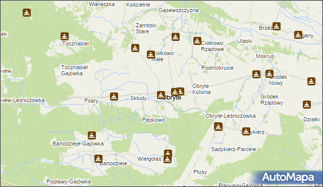 mapa Obryte powiat pułtuski, Obryte powiat pułtuski na mapie Targeo