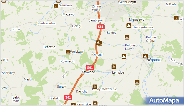 mapa Obrytki gmina Szczuczyn, Obrytki gmina Szczuczyn na mapie Targeo