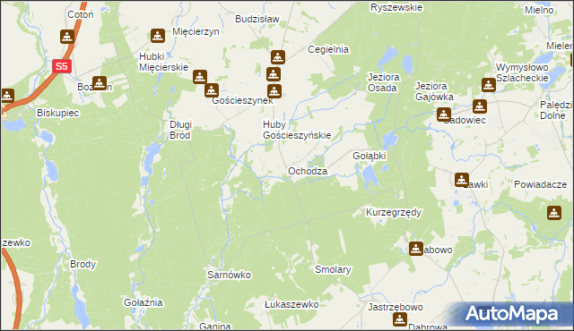 mapa Ochodza gmina Trzemeszno, Ochodza gmina Trzemeszno na mapie Targeo