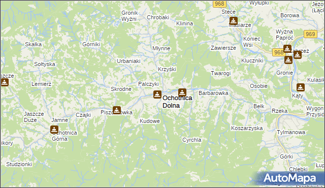 mapa Ochotnica Dolna, Ochotnica Dolna na mapie Targeo