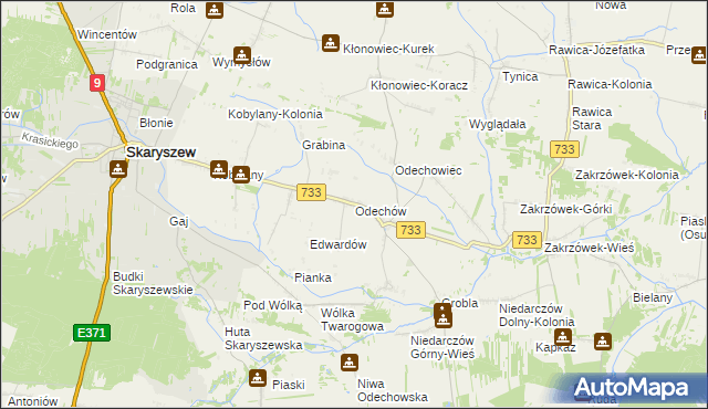 mapa Odechów gmina Skaryszew, Odechów gmina Skaryszew na mapie Targeo