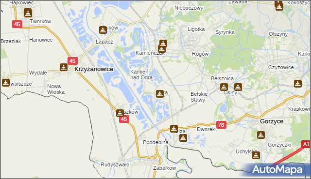 mapa Odra gmina Gorzyce, Odra gmina Gorzyce na mapie Targeo