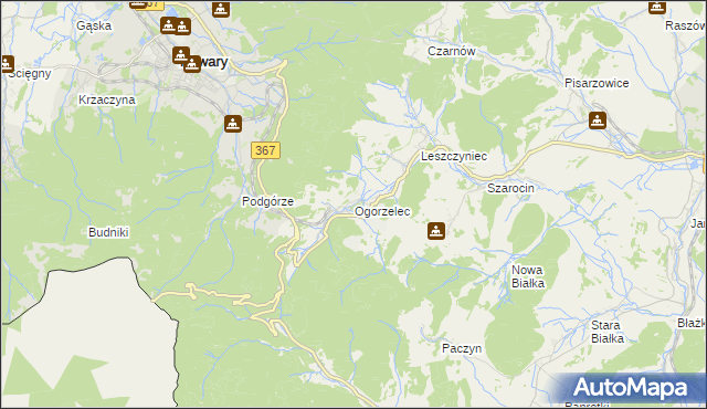 mapa Ogorzelec gmina Kamienna Góra, Ogorzelec gmina Kamienna Góra na mapie Targeo