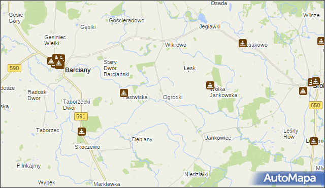 mapa Ogródki gmina Barciany, Ogródki gmina Barciany na mapie Targeo