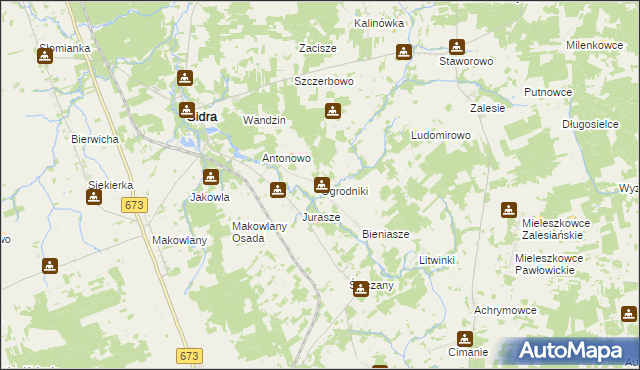 mapa Ogrodniki gmina Sidra, Ogrodniki gmina Sidra na mapie Targeo