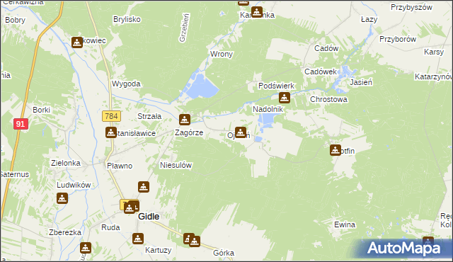 mapa Ojrzeń gmina Gidle, Ojrzeń gmina Gidle na mapie Targeo