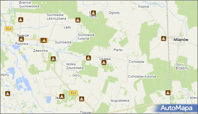 mapa Okalew gmina Milanów, Okalew gmina Milanów na mapie Targeo