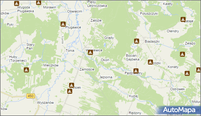 mapa Okoń, Okoń na mapie Targeo