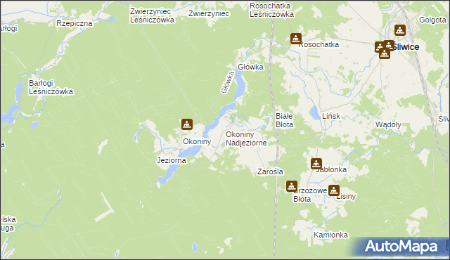 mapa Okoniny Nadjeziorne, Okoniny Nadjeziorne na mapie Targeo