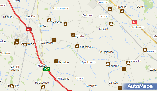 mapa Okrzeszyce, Okrzeszyce na mapie Targeo