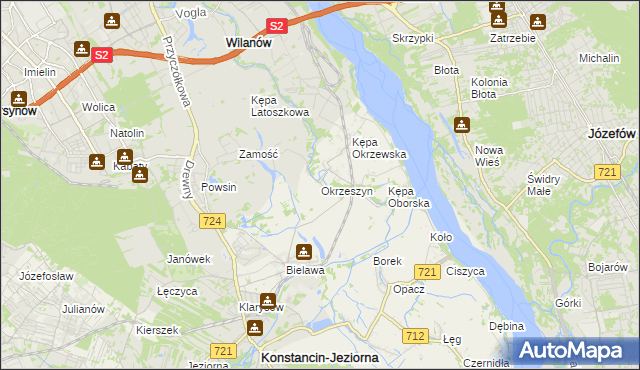 mapa Okrzeszyn gmina Konstancin-Jeziorna, Okrzeszyn gmina Konstancin-Jeziorna na mapie Targeo