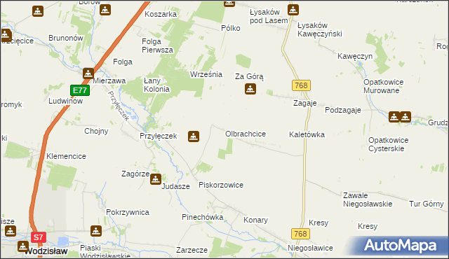 mapa Olbrachcice gmina Wodzisław, Olbrachcice gmina Wodzisław na mapie Targeo