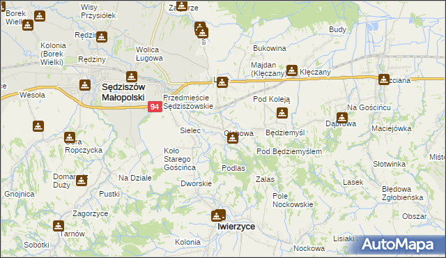 mapa Olchowa gmina Iwierzyce, Olchowa gmina Iwierzyce na mapie Targeo