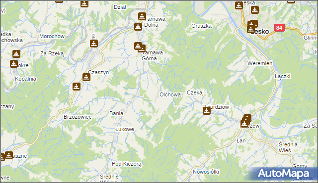 mapa Olchowa gmina Zagórz, Olchowa gmina Zagórz na mapie Targeo