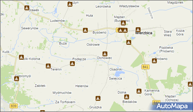 mapa Olchowiec gmina Wierzbica, Olchowiec gmina Wierzbica na mapie Targeo