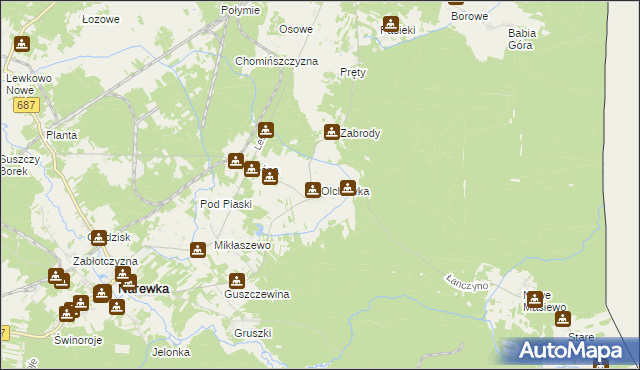 mapa Olchówka gmina Narewka, Olchówka gmina Narewka na mapie Targeo