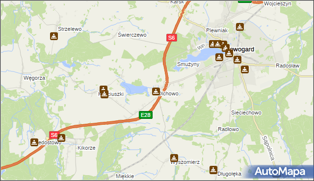 mapa Olchowo gmina Nowogard, Olchowo gmina Nowogard na mapie Targeo