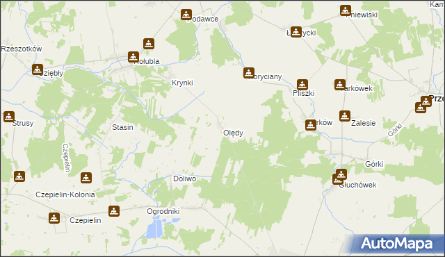 mapa Olędy gmina Mordy, Olędy gmina Mordy na mapie Targeo