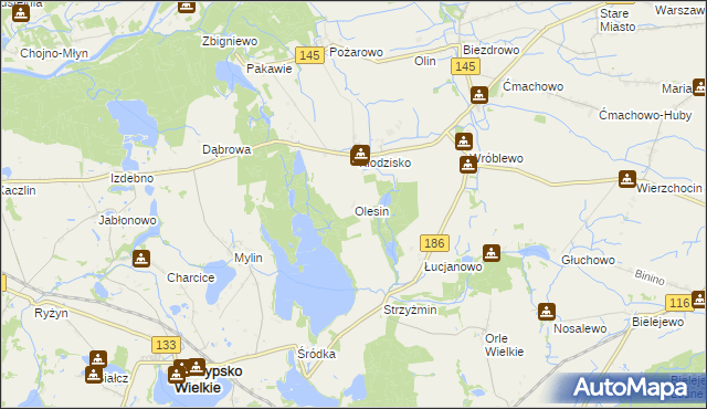 mapa Olesin gmina Wronki, Olesin gmina Wronki na mapie Targeo