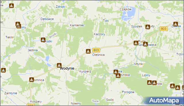 mapa Oleśnica gmina Wodynie, Oleśnica gmina Wodynie na mapie Targeo