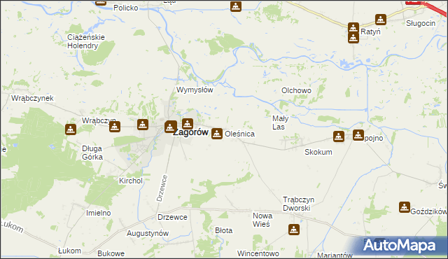 mapa Oleśnica gmina Zagórów, Oleśnica gmina Zagórów na mapie Targeo