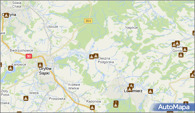 mapa Oleszna Podgórska, Oleszna Podgórska na mapie Targeo