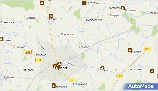 mapa Oleszno gmina Gołańcz, Oleszno gmina Gołańcz na mapie Targeo