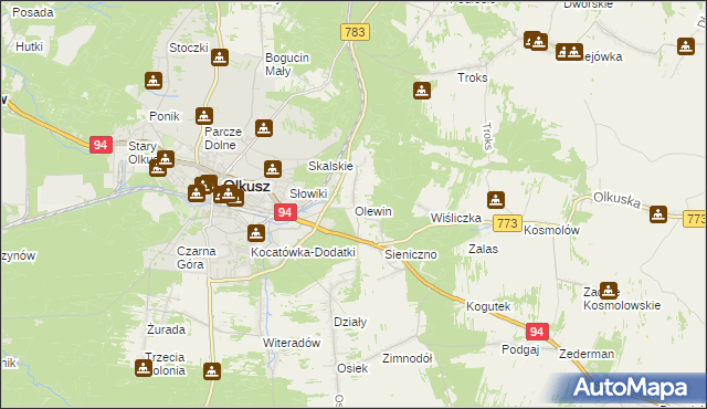 mapa Olewin gmina Olkusz, Olewin gmina Olkusz na mapie Targeo