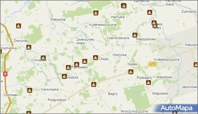 mapa Olsza gmina Dąbrowa Białostocka, Olsza gmina Dąbrowa Białostocka na mapie Targeo