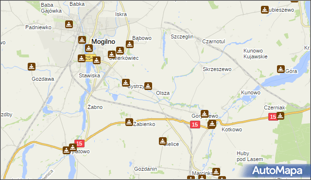 mapa Olsza gmina Mogilno, Olsza gmina Mogilno na mapie Targeo