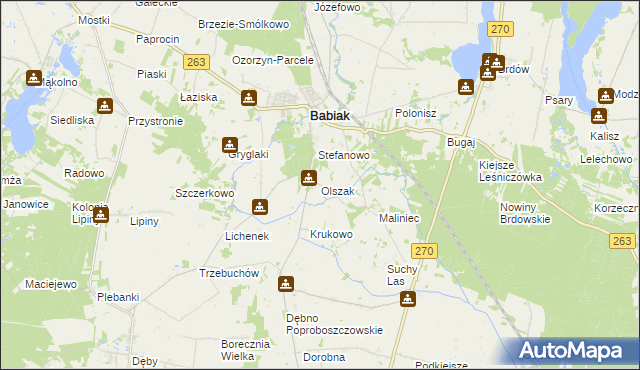 mapa Olszak gmina Babiak, Olszak gmina Babiak na mapie Targeo