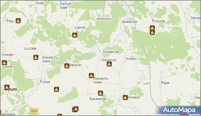 mapa Olszanica gmina Wyszki, Olszanica gmina Wyszki na mapie Targeo