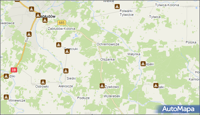 mapa Olszanka gmina Zabłudów, Olszanka gmina Zabłudów na mapie Targeo