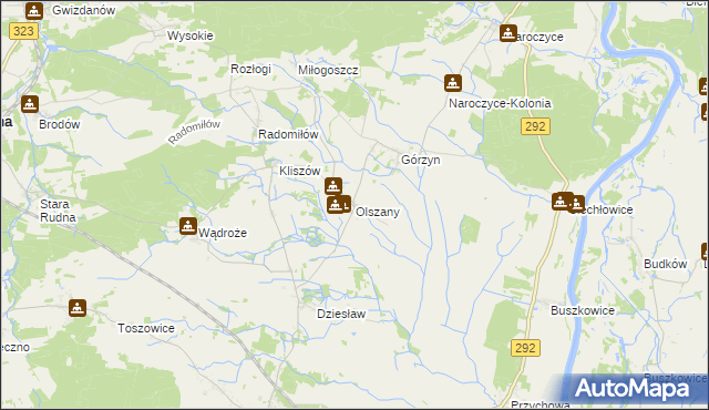 mapa Olszany gmina Rudna, Olszany gmina Rudna na mapie Targeo