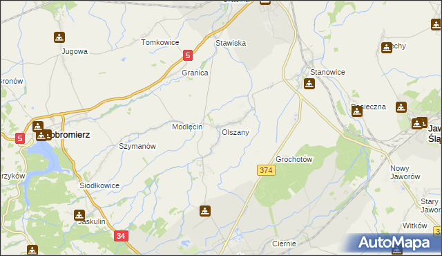 mapa Olszany gmina Strzegom, Olszany gmina Strzegom na mapie Targeo