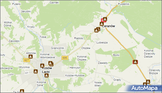 mapa Olszew gmina Ceranów, Olszew gmina Ceranów na mapie Targeo