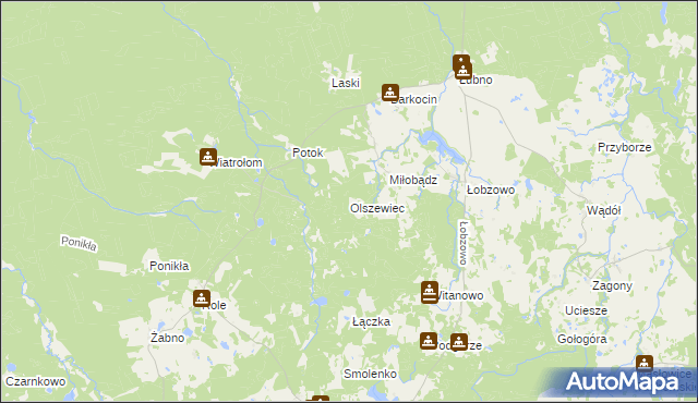 mapa Olszewiec gmina Miastko, Olszewiec gmina Miastko na mapie Targeo