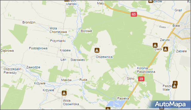 mapa Olszewnica gmina Borki, Olszewnica gmina Borki na mapie Targeo