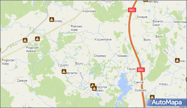 mapa Olszewo gmina Prostki, Olszewo gmina Prostki na mapie Targeo