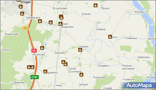 mapa Olszewo gmina Śmigiel, Olszewo gmina Śmigiel na mapie Targeo